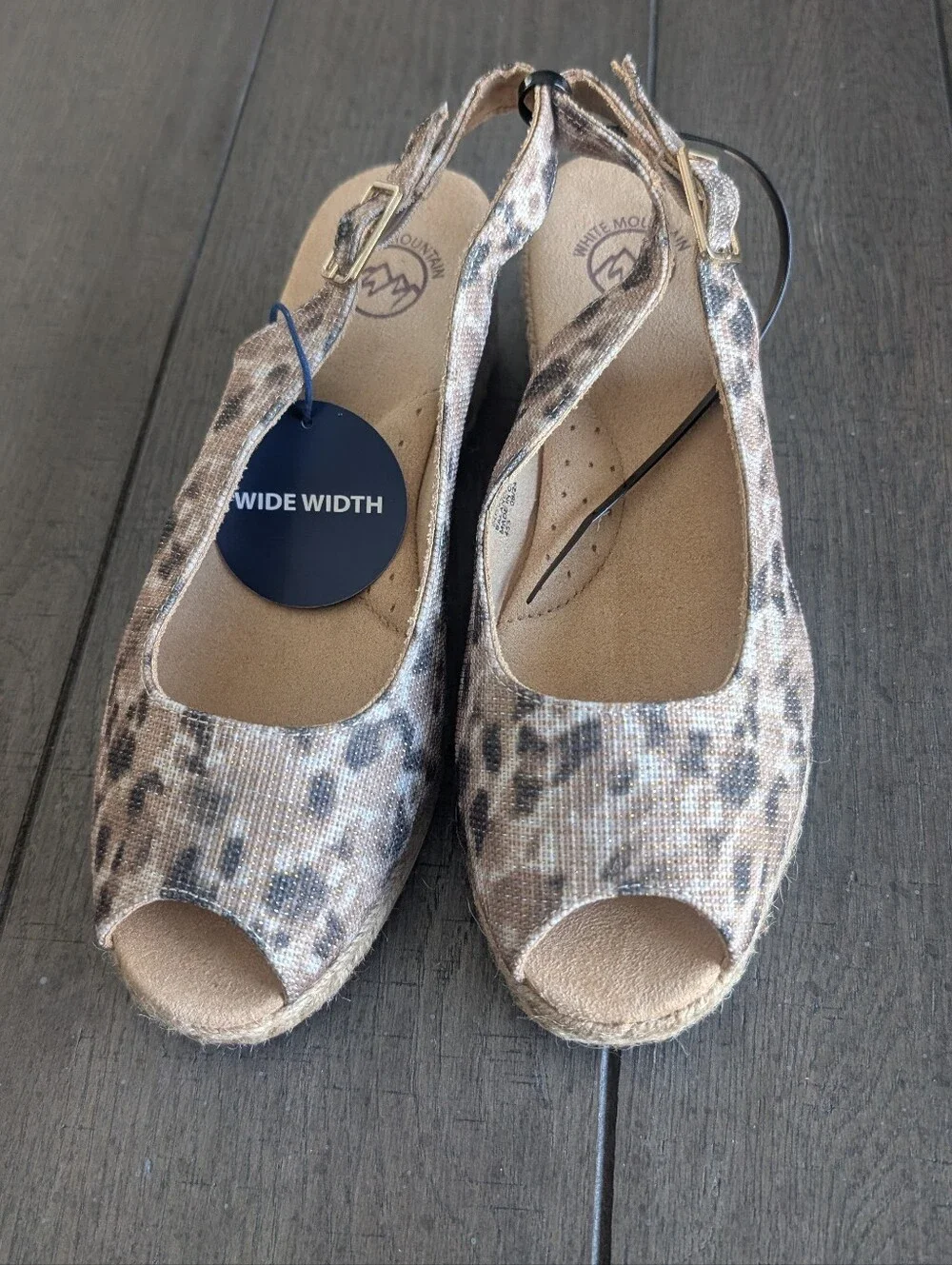 White Mountain Beige Leopard-Print Espadrille Wedge Slingbacks